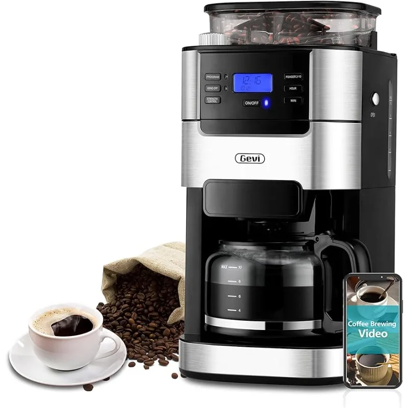 

10-чашечная капельная Кофеварка, автоматическая кофемашина для помола и заваривания с встроенной кофемолкой, программируемый режим таймера