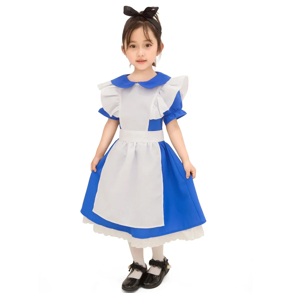 

Girl Blue Alice In Wonderland Halloween Costume For Kids Party Lolita Maid Dress Cosplay Fancy Carnival Costumes