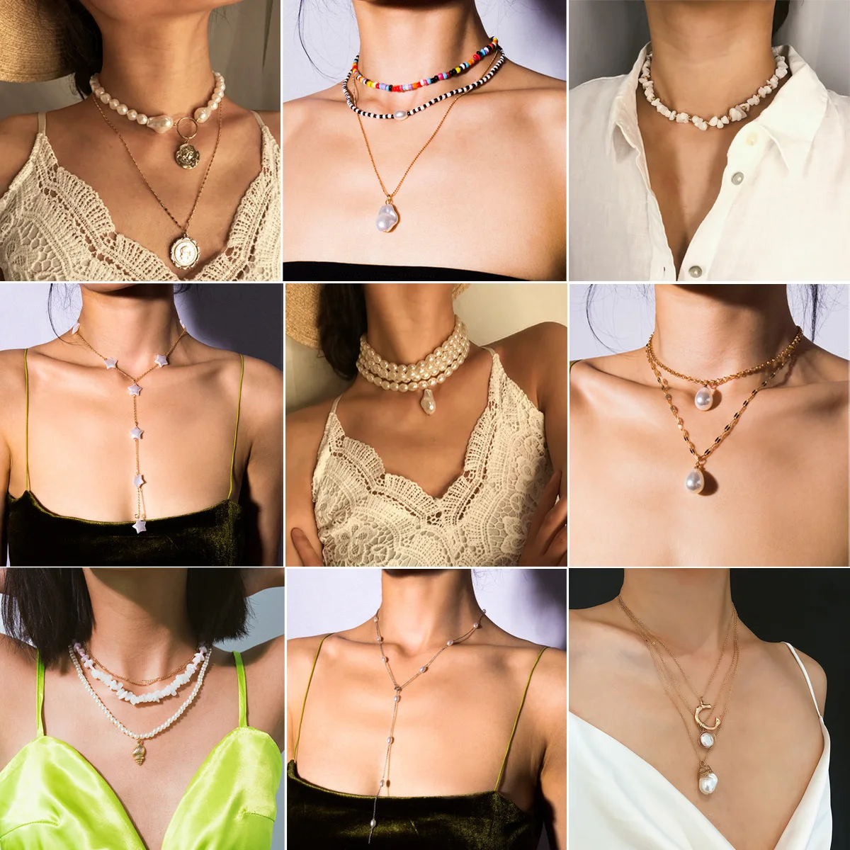 

Y2y Multi-layer Pearl Choker Necklace Women Jewelry on The Neck Chain Long Beads Pendants Necklace Chocker Collar for Women