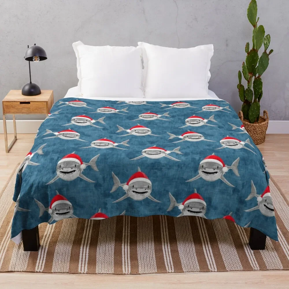 

Santa Sharks - blue - Christmas shark Throw Blanket Luxury Throw Sofas Thins heavy to sleep Blankets
