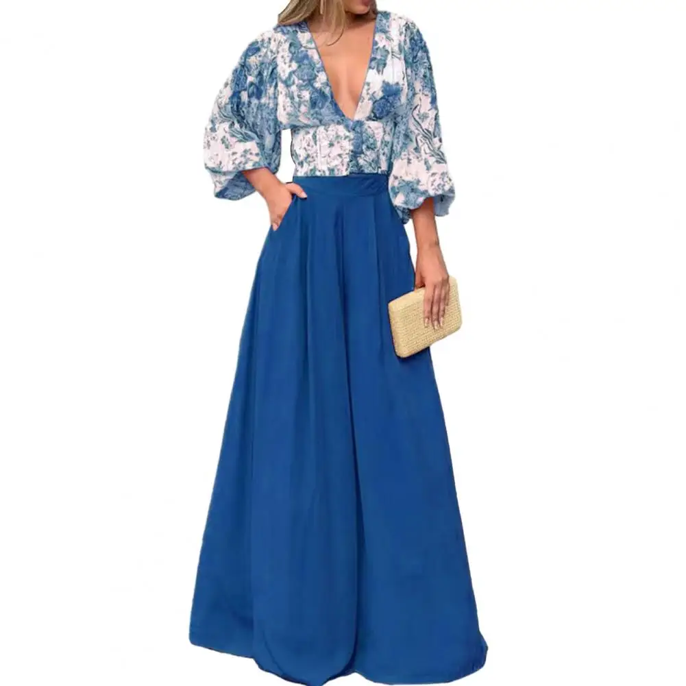 Pants Sets Women Low-cut V Neck Culottes Wide Leg Pockets Flower Print Three Quarter Sleeves High Waist Two Piece Set For Women
Pants Sets Women Low-cut V Neck Culottes Wide Leg Pockets Flower Print Three Quarter Sleeves High Waist Two Piece Set For Women