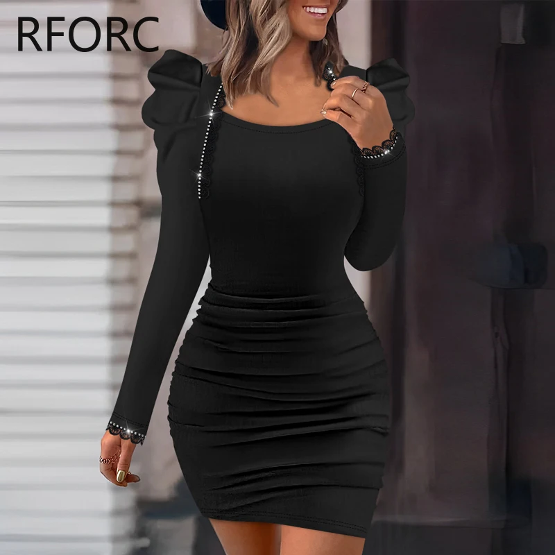 2023 Women Solid Long Puff Sleeves Rhinestone Decoration Folds Mini Bodycon Party Black Dress
2023 Women Solid Long Puff Sleeves Rhinestone Decoration Folds Mini Bodycon Party Black Dress
