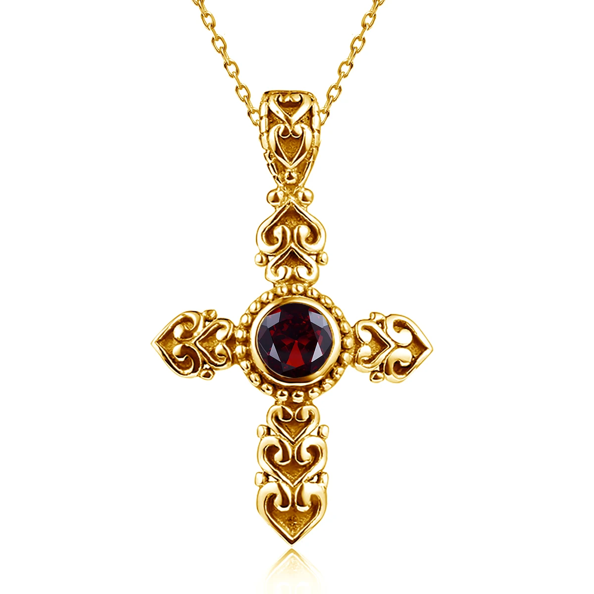 

Ожерелье Szjinao с крестом из желтого золота с гранатом, женский кулон с камнем, подвеска с надписью God Bless You, христианские ювелирные изделия, роскошный подарок для женщин