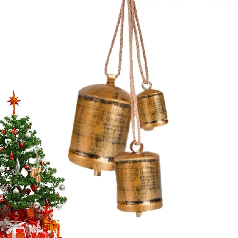 

3PCS Cow Bells Vintage Christmas Countryside Harmony Cow Bell Big Vintage Metal Cow Bells Handmade Christmas Tree Decor Bells