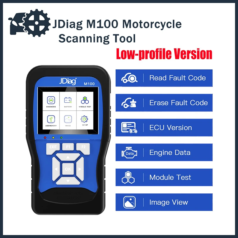 Jdiag M100 Motorcycle Diagnostic Scanning Tool Multi-Language Moto Scan Tester Tool Encoding Keys TPS ABS Anti-theft Test
Jdiag M100 Motorcycle Diagnostic Scanning Tool Multi-Language Moto Scan Tester Tool Encoding Keys TPS ABS Anti-theft Test
