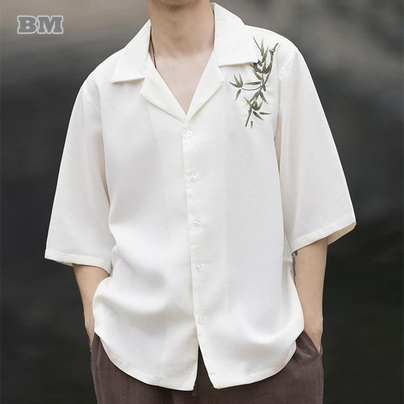 Summer Chinese Style Loose Plus Size Bamboo Leaf Embroidery Loose Shirt Men Clothing Ice Silk Oversized Short Sleeves Tops
Summer Chinese Style Loose Plus Size Bamboo Leaf Embroidery Loose Shirt Men Clothing Ice Silk Oversized Short Sleeves Tops