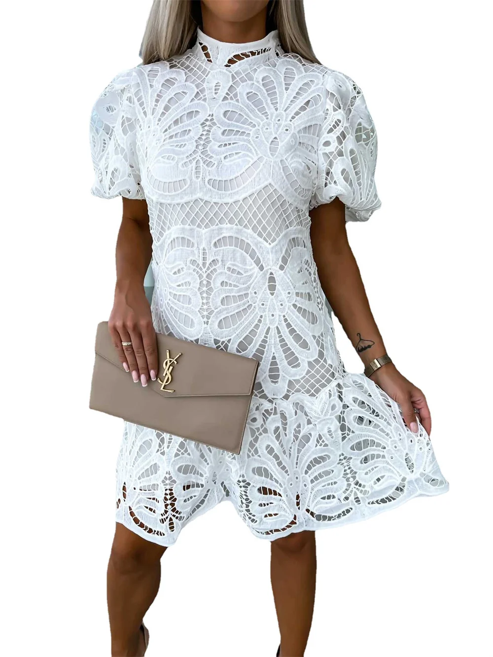 2023 Chic Women Lace Evening Party Dress Hollow Puff Sleeves Brithday Dress Elegant Slim Ruffle ceremony dresses for women
2023 Chic Women Lace Evening Party Dress Hollow Puff Sleeves Brithday Dress Elegant Slim Ruffle ceremony dresses for women