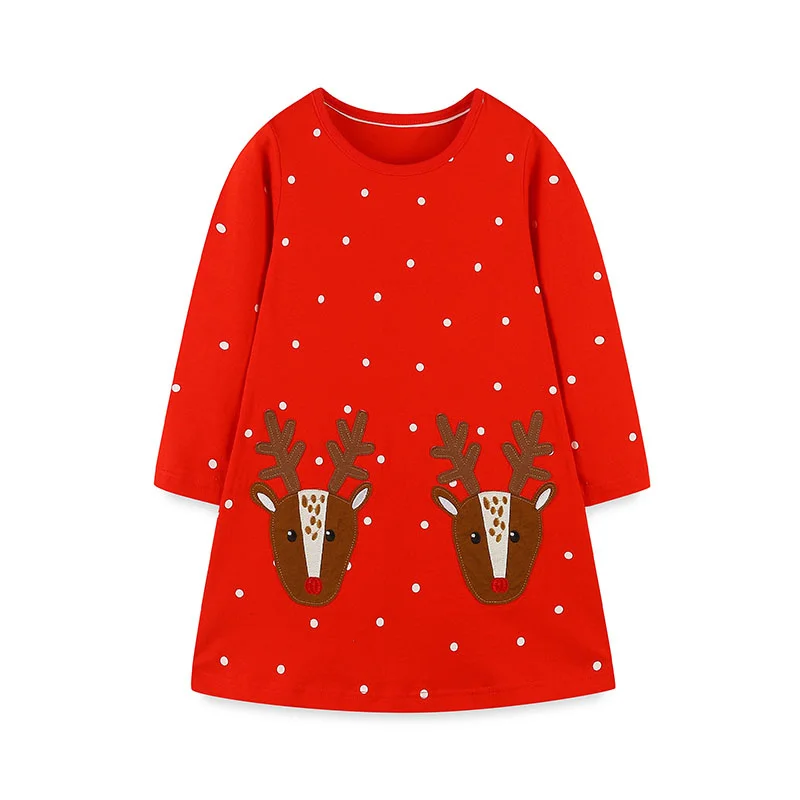 

Новое поступление, детские платья принцессы zeeхлеб для девочек, аппликация в виде рождественского оленя, детская одежда, платья с длинным рукавом, новогодние подарки