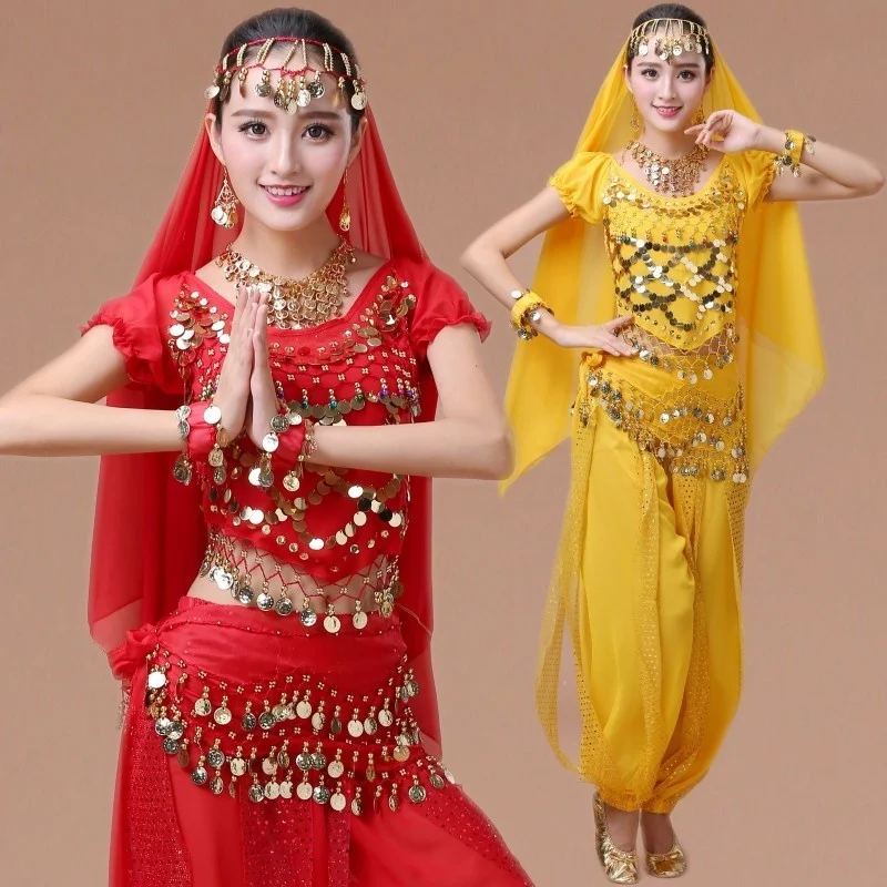 

Indian Dance Performance Outfit Adult New Style Ethnic Dance Dance Xinjiang Dance Short Sleeve belly Dance Costume saree