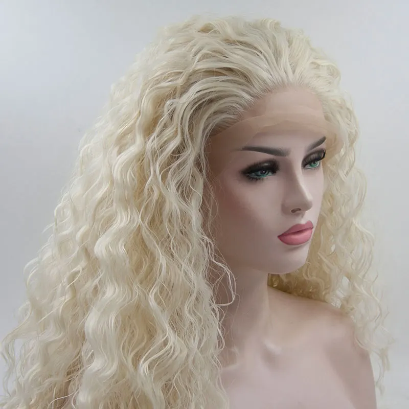 

Bombshell White Color 180% Densty Loose Curly Synthetic Lace Front Wigs Glueless High Quality Heat Resistant Fiber For Women