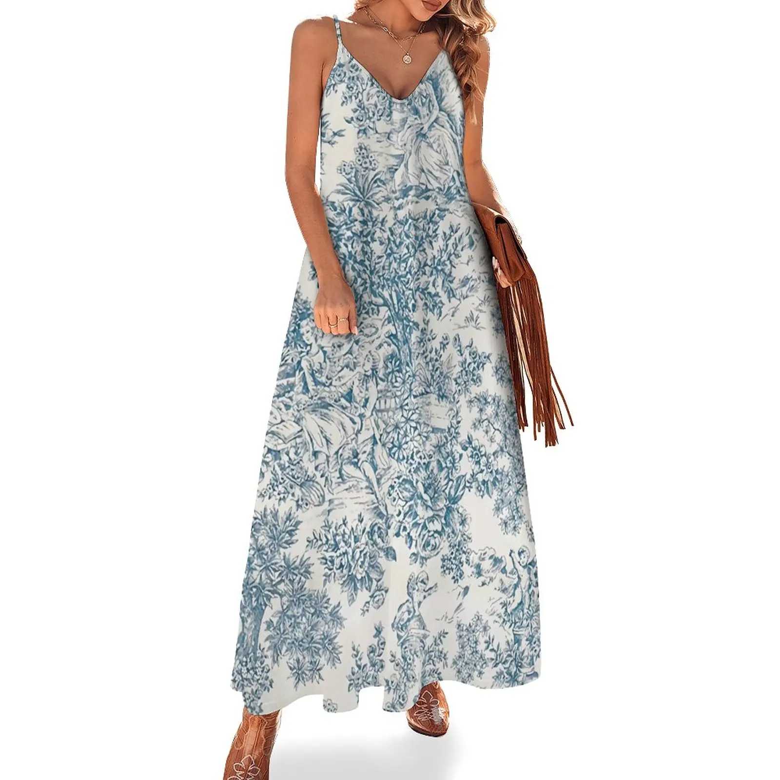 Powder Blue Romantic Flowers French Toile Design Sleeveless Dress summer dress womens 2024 elegant women's sets 
Powder Blue Romantic Flowers French Toile Design Sleeveless Dress summer dress womens 2024 elegant women's sets