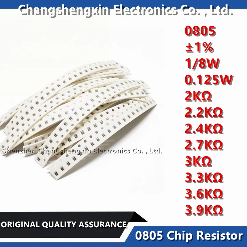 100PCS 0805 SMT Chip Resistor Tolerance ±1% 1/8W 0.125W Resistance 2KΩ 2.2KΩ 2.4KΩ 2.7KΩ 3KΩ 3.3KΩ 3.6KΩ 3.9KΩ Ohm
100PCS 0805 SMT Chip Resistor Tolerance ±1% 1/8W 0.125W Resistance 2KΩ 2.2KΩ 2.4KΩ 2.7KΩ 3KΩ 3.3KΩ 3.6KΩ 3.9KΩ Ohm