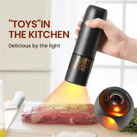 

Electric Automatic Pepper and Salt Grinder with LED Light USB Charging Adjustable Coarseness Spice Mill Salt Grinder