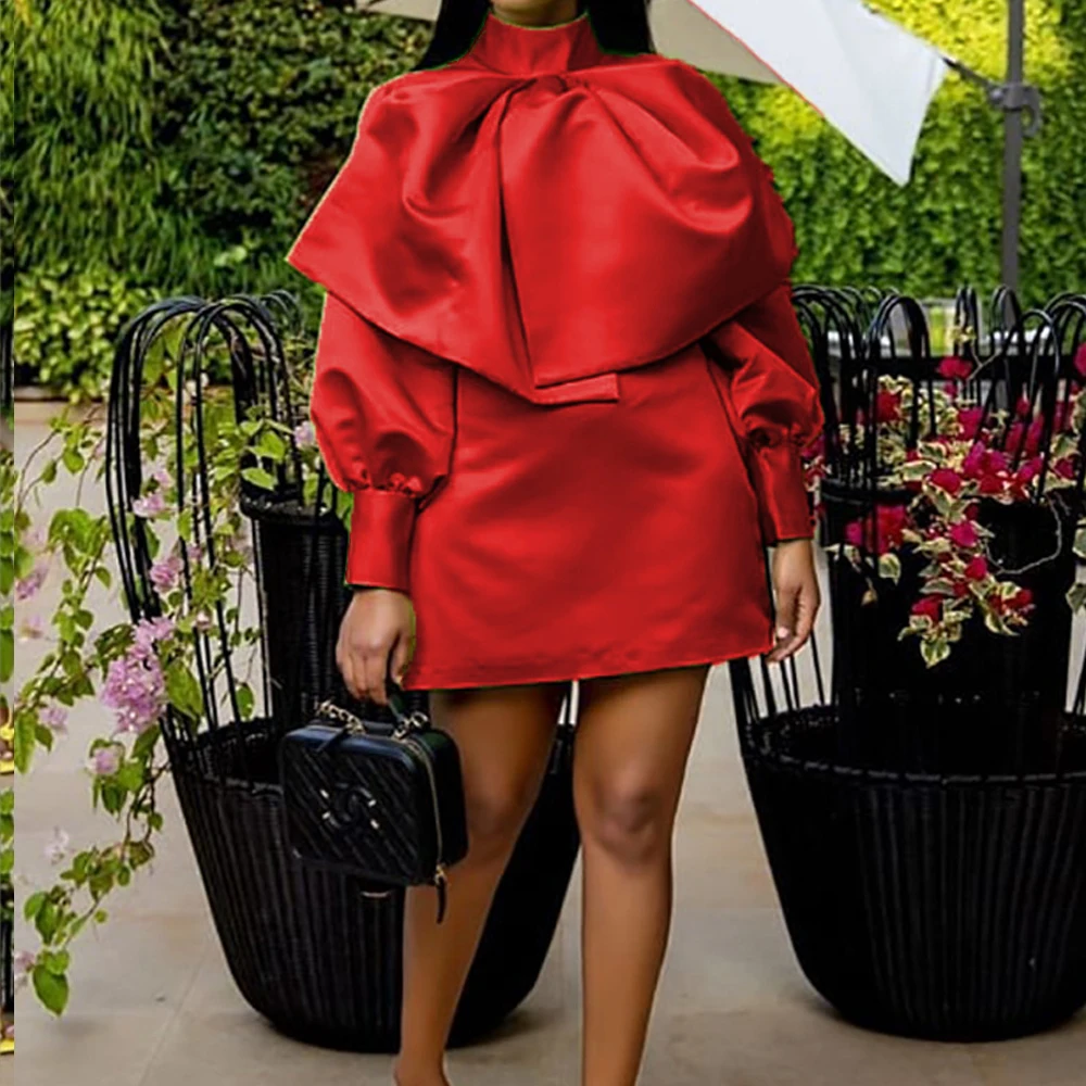 2023 New Fashion Elegant Women Big Bowknot Summer Dress Ladies Solid Color Tertleneck Lantern Long Sleeve Dresses Party Vestidos
2023 New Fashion Elegant Women Big Bowknot Summer Dress Ladies Solid Color Tertleneck Lantern Long Sleeve Dresses Party Vestidos