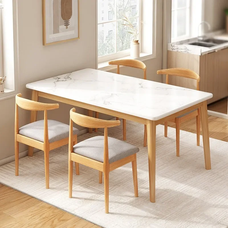 

Официальный обеденный стол HOOKI с ножками из массива дерева, домашний прямоугольный обеденный стол для маленькой квартиры в аренду, простой коммерческий обеденный стол в скандинавском стиле