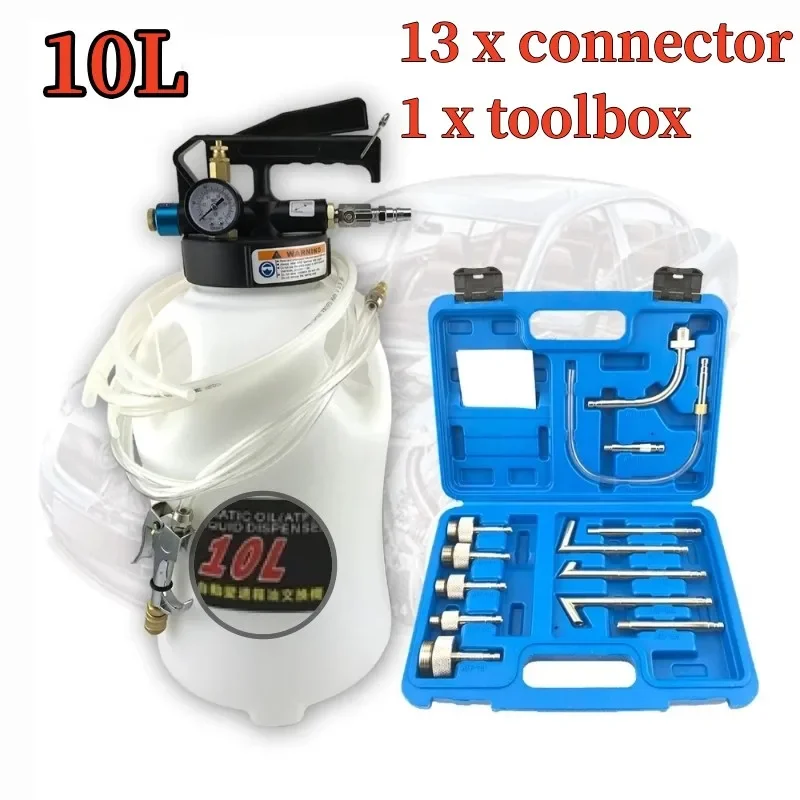 

10L Pneumatic Transmission Oil Filling Tool Oil Changer Fluid Extractor Dispenser Refill Pump Tool Kit With 13pcs ATF Adaptor