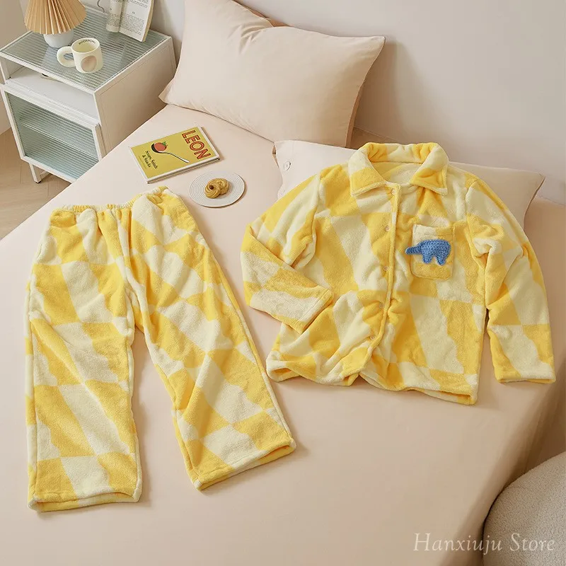 Warm Thick Flannel Casual Women's Pajamas Sets Yellow Color Long Sleeve Sleepwear Suits Winter Autumn Plus Pyjamas 5 Sb83db50adeda409a9863610e24936442K