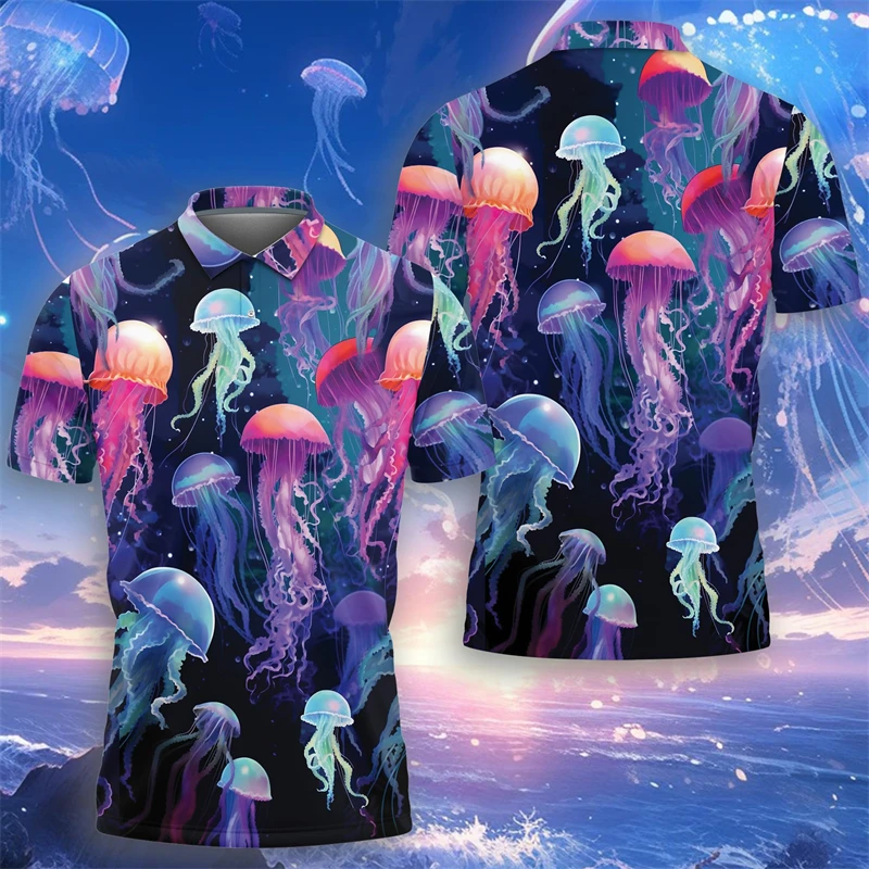 

Beautiful Jellyfish 3D Print Polo Shirts For Men Hawaii Vacation Beach Short Sleeve POLO Shirt Marine Animals Jelly Fish Tops