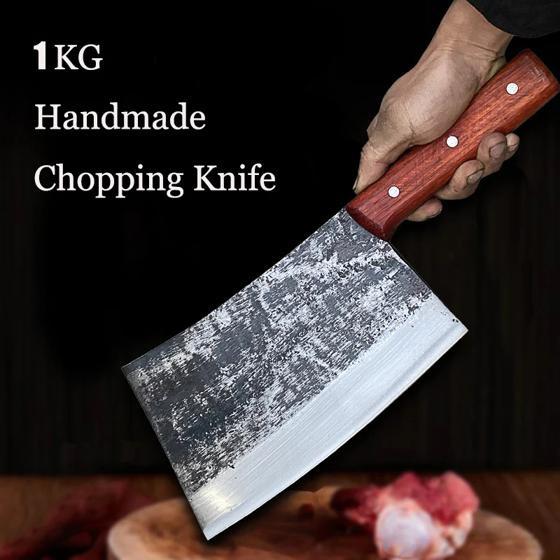 

1 KG Heavy Chopping Knife High Hardness 58HRC Chopper Bone Cutting Knife Big Bone Chopping Knives Cleaver Wood Handle Handmade