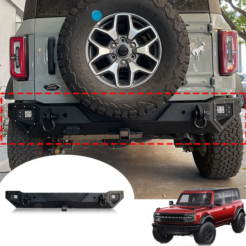 

Rear Bumper Compatible with 20212022 2023 Ford Bronco with Winch Plate Led Lights Sensor Mounting Hole D-Rings