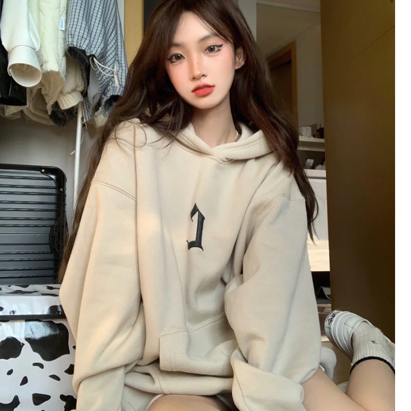 Women's College Apricot Casual Fleece Baggy Pullover Y2K Embroidery Letter Printing Sweatshirt Raglan Sleeves Hoodie Ladies Top 
Women's College Apricot Casual Fleece Baggy Pullover Y2K Embroidery Letter Printing Sweatshirt Raglan Sleeves Hoodie Ladies Top