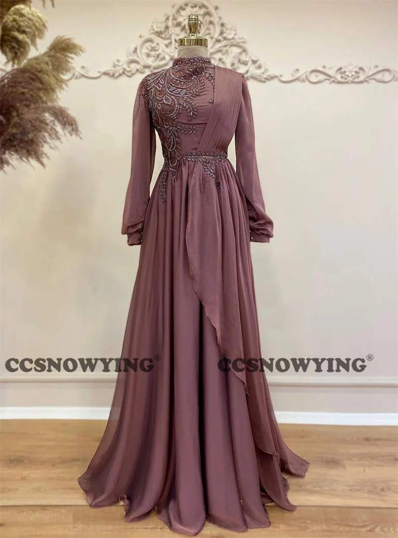 Elegant Appliques Beaded Muslim Evening Dresses Long Sleeve Islamic Formal Party Gowns High Neck Women Arabic Robes De Soirée
Elegant Appliques Beaded Muslim Evening Dresses Long Sleeve Islamic Formal Party Gowns High Neck Women Arabic Robes De Soirée