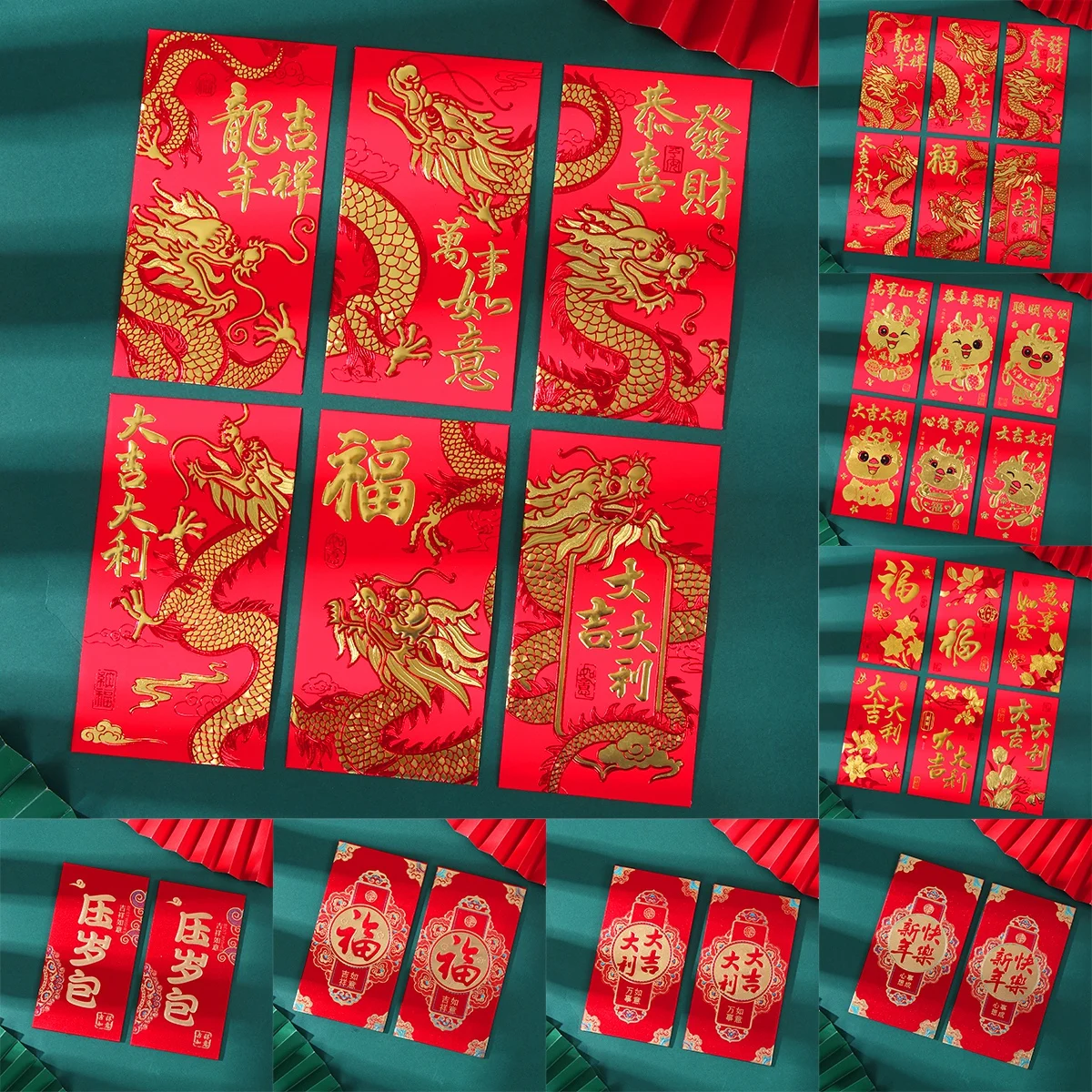 

Украшение на новый год с драконом 2024, красные конверты на удачу, красный карман для весеннего фестиваля, вечерние декор, китайские лунные Новогодние товары