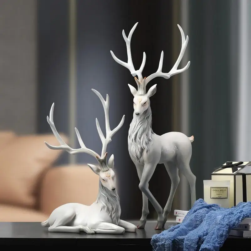 

Luxury Deer Statue Reindeer Figurines Tabletop Ornaments Resin ELK Sculpture Cabinet Decorations Elegant Deer Figurine