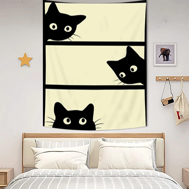 

Black Cat Tapestry Wall Hanging Aesthetic Room Decoration Tapestries Tapries Decor Decors Home Bedroom Fabric the Decorative Art