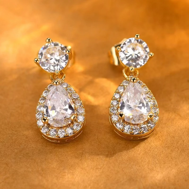 

S925 Silve Luxury Waterdrop Earrings for Women Girls, Sparking Teardrop Cubic Zirconia Stone Inlayed Drop Earrings Jewelry