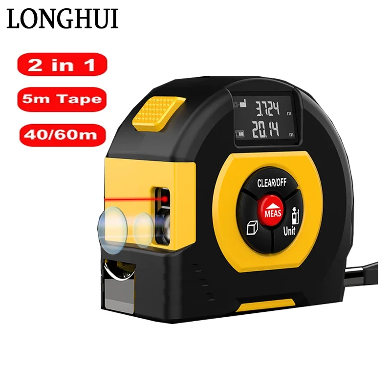 Laser Distance Meter 5m Tape Measures Rangefinder 40m 60m 2 In 1 LCD Display Laser Range Finder Building Device Measuring Tools
Laser Distance Meter 5m Tape Measures Rangefinder 40m 60m 2 In 1 LCD Display Laser Range Finder Building Device Measuring Tools
