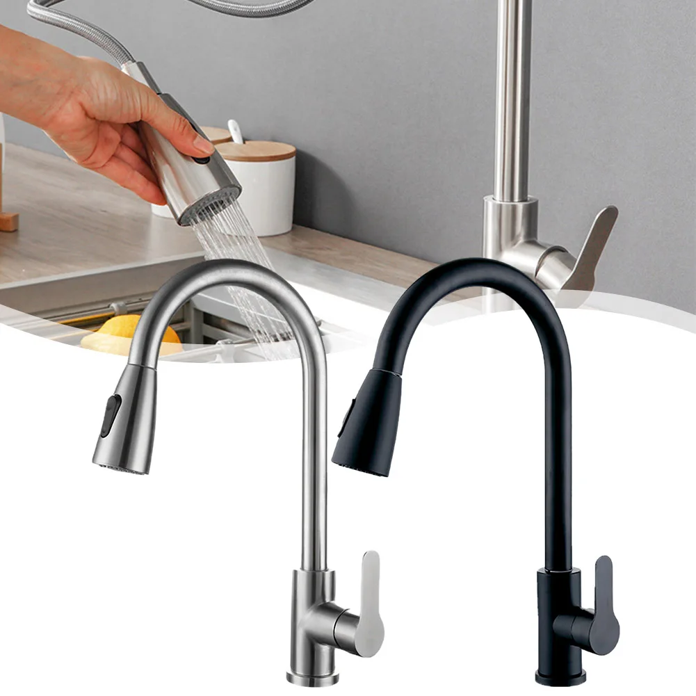 

Stainless Steel Pull-Out Water Tap Kitchen Faucets 2 Sprayer Modes 360° Rotation Hot And Cold Water Mixer Kitchen Sink Faucet