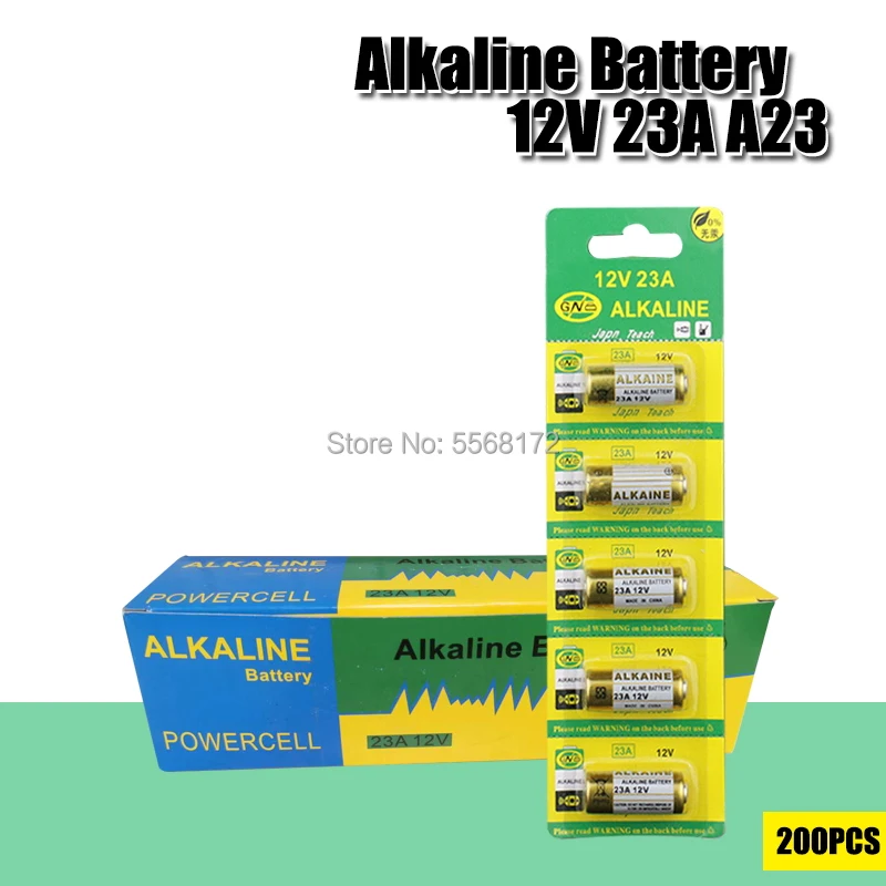 

200PCS 23a 12v battery 23AE MS21 A23 V23GA VR22 MN21 L1028 alkaline Battery N Size Car remote control key Batteries