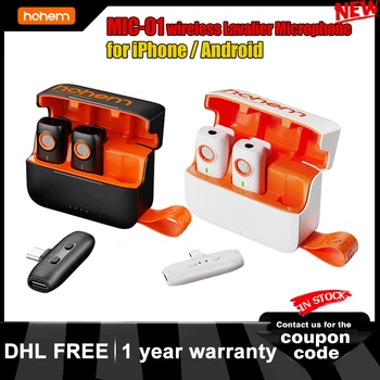 Hohem MIC-01 듀얼 무선 라발리에 마이크, 노이즈 캔슬링 녹음, 아이폰, 안드로이드 라이브 스트리밍용, 20 시간 배터리 수명 상품 이미지