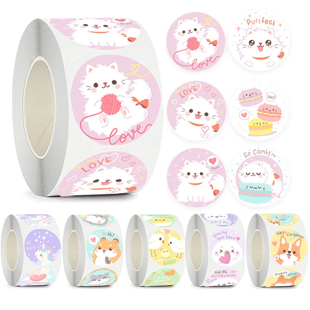 

500Pcs/Roll Cartoon Animal Round Stickers DIY Party Baking Gift Packing Decoratons Stickers Children Stationery