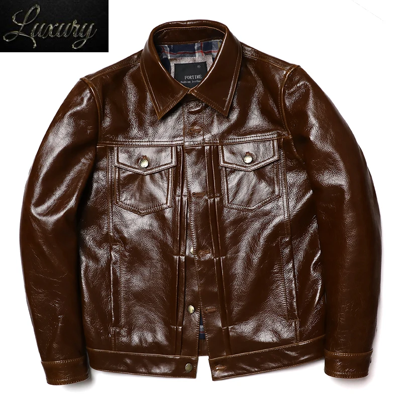 Classical 507 Denim Brown Genuine Leather Jacket Man Casual Natural Oil Wax Calf Skin Jackets Cowhide Clothes Slim Fashion Coat
Classical 507 Denim Brown Genuine Leather Jacket Man Casual Natural Oil Wax Calf Skin Jackets Cowhide Clothes Slim Fashion Coat