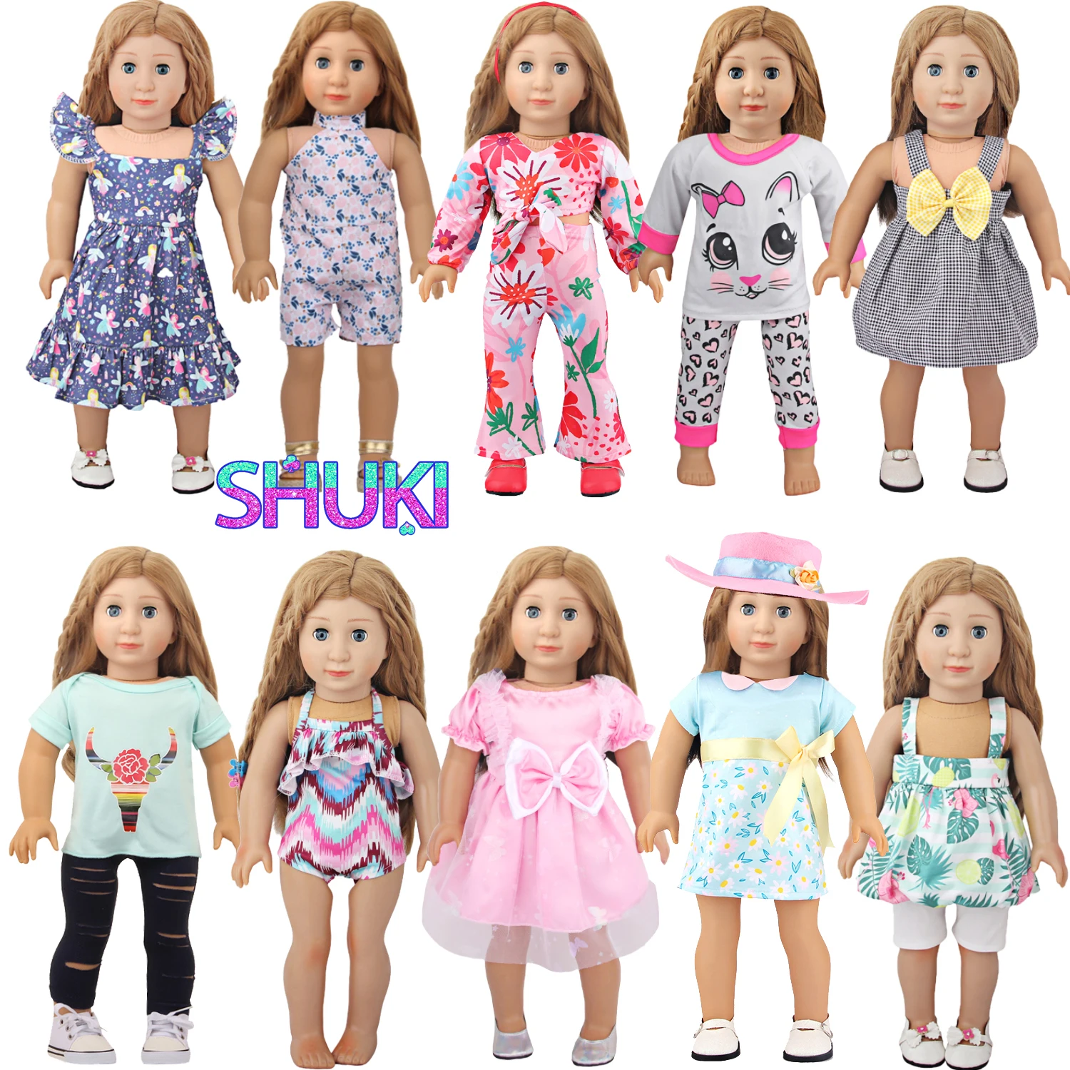 

Cartoon Series Doll Clothes Dress Flower Bud Skirt Shirt+Pants For 43cm Baby New Born&18 inch American,OG,Rissia Girl Doll Toy