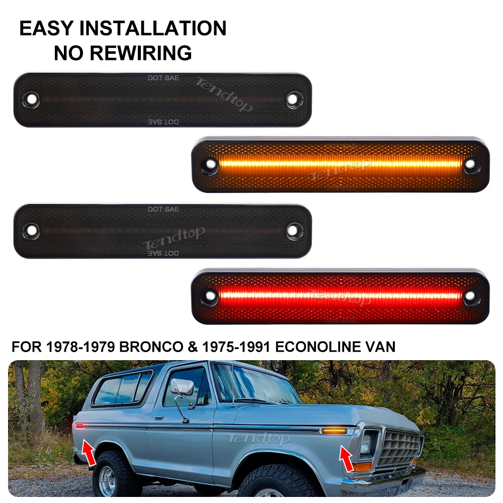 

For 1973-1979 Ford F Series Truck Bronco For 1975-1991 Ford Econoline Van Front Amber/ Rear Red Side Marker Lights