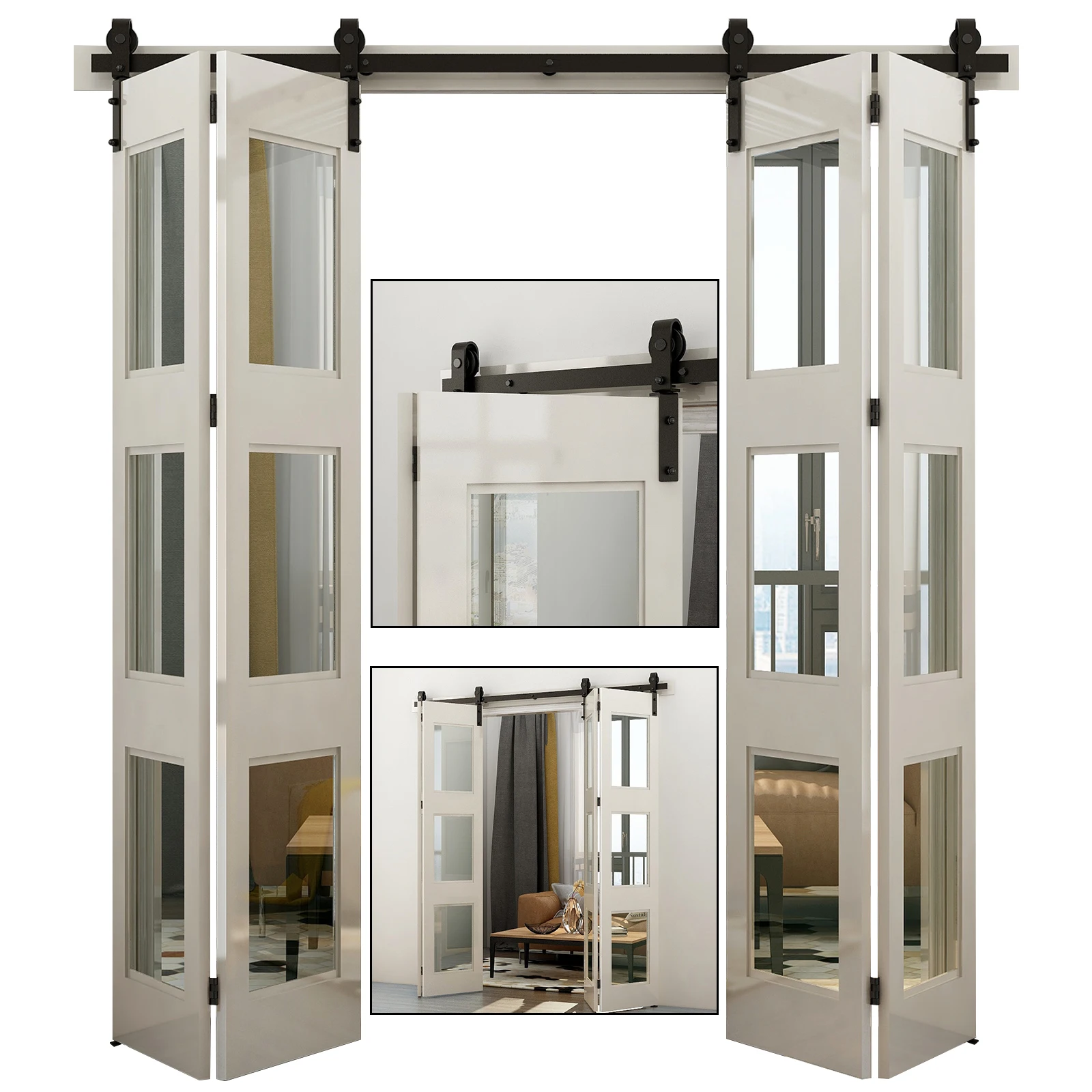 CCJH Bi-Folding Sliding Barn Door Hardware Kit Heavy Duty Roller Track Kit for 4 Doors Smoothly Quietly Easy to Install No Door
CCJH Bi-Folding Sliding Barn Door Hardware Kit Heavy Duty Roller Track Kit for 4 Doors Smoothly Quietly Easy to Install No Door