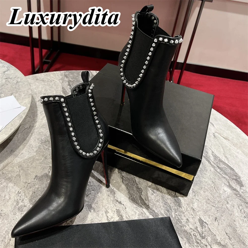 LUXURYDITA Designer Womens High heels boot Luxury Real Leather Ankle boots Red heel Retro Classic thigh high long boots H739
LUXURYDITA Designer Womens High heels boot Luxury Real Leather Ankle boots Red heel Retro Classic thigh high long boots H739