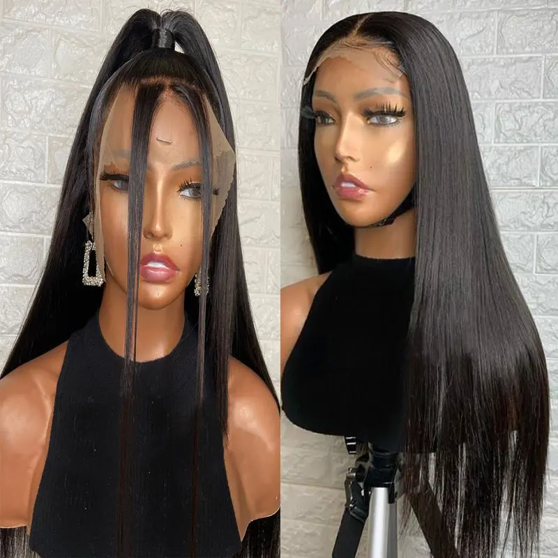 

Black Straight Synthetic 13X4 Lace Front Wigs Glueless High Quality Heat Resistant Fiber Hair Middle Parting For Black Women Wig