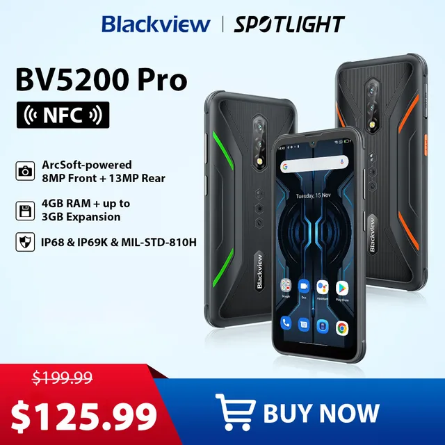 Blackview-Smartphone BV5200 Pro débloqué, téléphone portable robuste, Android 12, 4 Go, 64 Go, appareil photo 13MP, 5180mAh 1