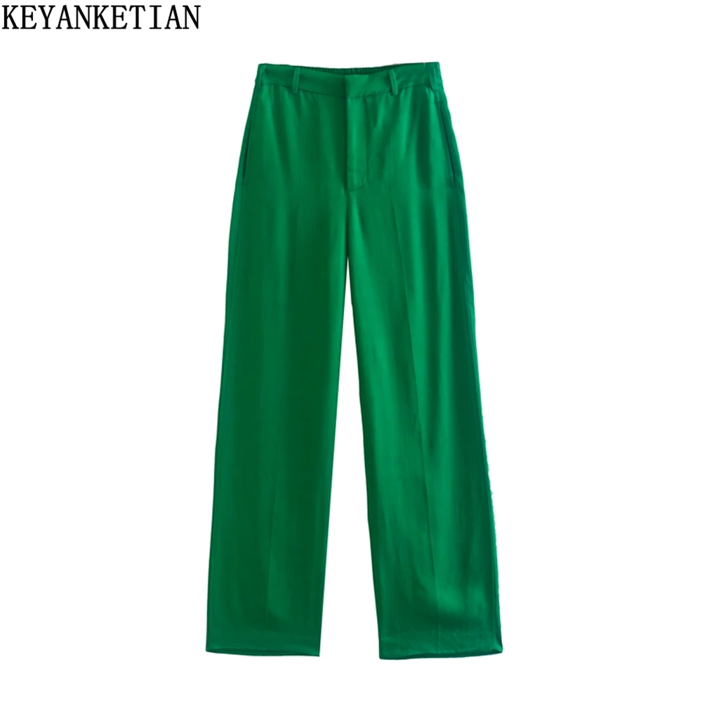 KEYANKETIAN women's spring clothes new elastic zipper high waist hanging wide leg pants fashion chic green straight pants
KEYANKETIAN women's spring clothes new elastic zipper high waist hanging wide leg pants fashion chic green straight pants