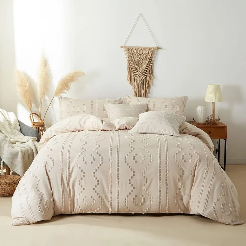 

Boho Bedding Duvet Cover Sets 5 Piece Tufted Comforter Cover Set Shabby Chic Soft Breathable for All Seasons