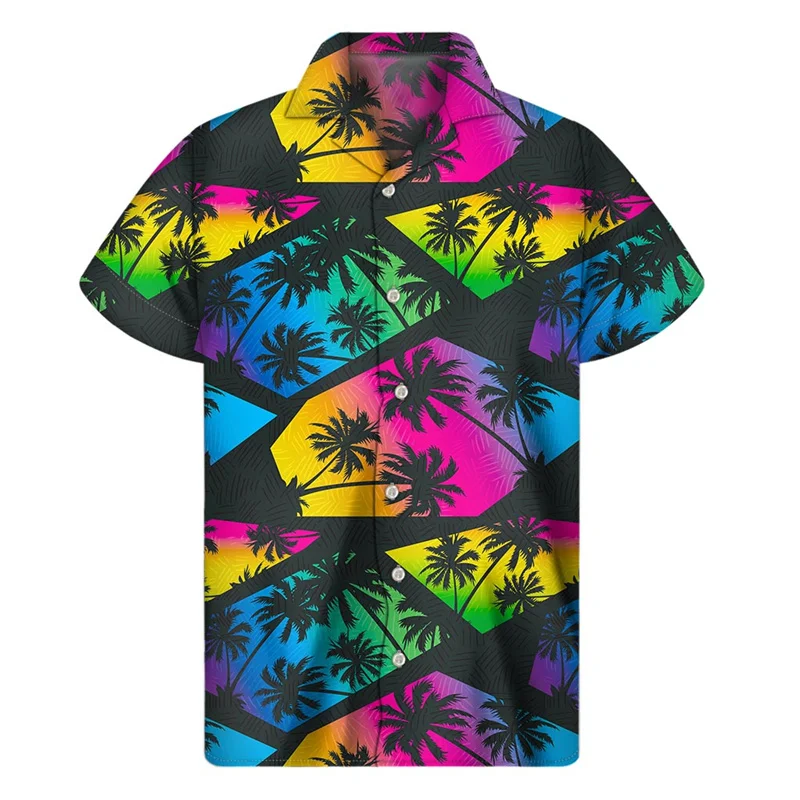 

Рубашка мужская с цветным 3D-принтом пальмы, гавайская блузка для отпуска с короткими рукавами, с принтом тропических растений, на пуговицах, с лацканами, на лето