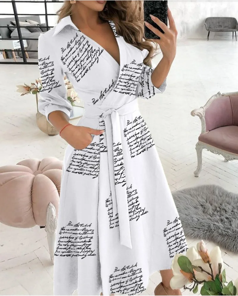 Elegant Midi Party Dress Vestidos Office Women Casual Sashes A-Line Wrap Summer Dress 2022 Print Long Sleeve V-Neck Dress Pocket
Elegant Midi Party Dress Vestidos Office Women Casual Sashes A-Line Wrap Summer Dress 2022 Print Long Sleeve V-Neck Dress Pocket