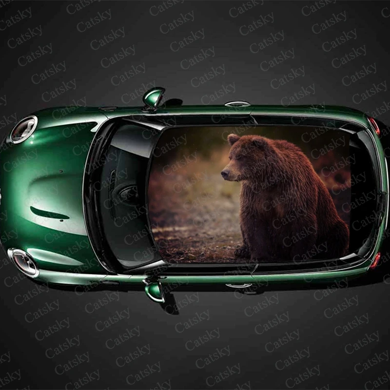 

Brown Grizzly Bear Car Roof Sticker Decoration Film SUV Decal Hood Vinyl Decal Graphic Wrap Vehicle Protect Accessories Gift