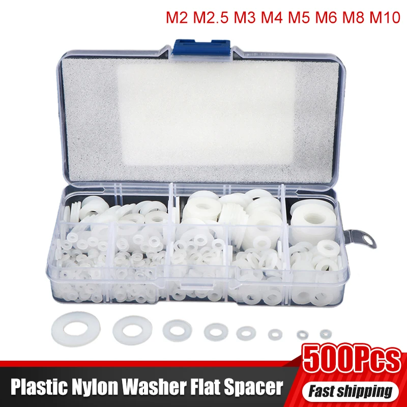 500Pcs/Box M2 M2.5 M3 M4 M5 M6 M8 M10 Plastic Nylon Washer Flat Spacer Washer Seals Gasket O Ring Assortment Kit White
500Pcs/Box M2 M2.5 M3 M4 M5 M6 M8 M10 Plastic Nylon Washer Flat Spacer Washer Seals Gasket O Ring Assortment Kit White
