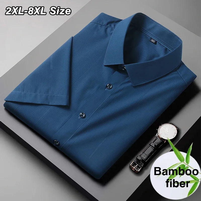 

Summer 2024 Men's Shirt Bamboo Fiber Large Size 7XL 8XL Casual Short Sleeve Classic Baggy Straight Shirts Brand Quality Clothing