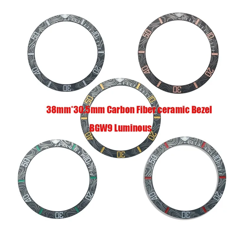 

Мод керамический 38 мм * 30,5 мм наклон черный углеродное волокно BGW9 светящийся 60 мин вставка в масштабе ободок кольцо подходит для SUB GMT части корпуса часов